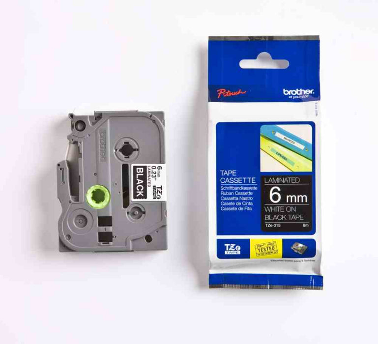 Laminated Tape White on Black 8m x 6mm
