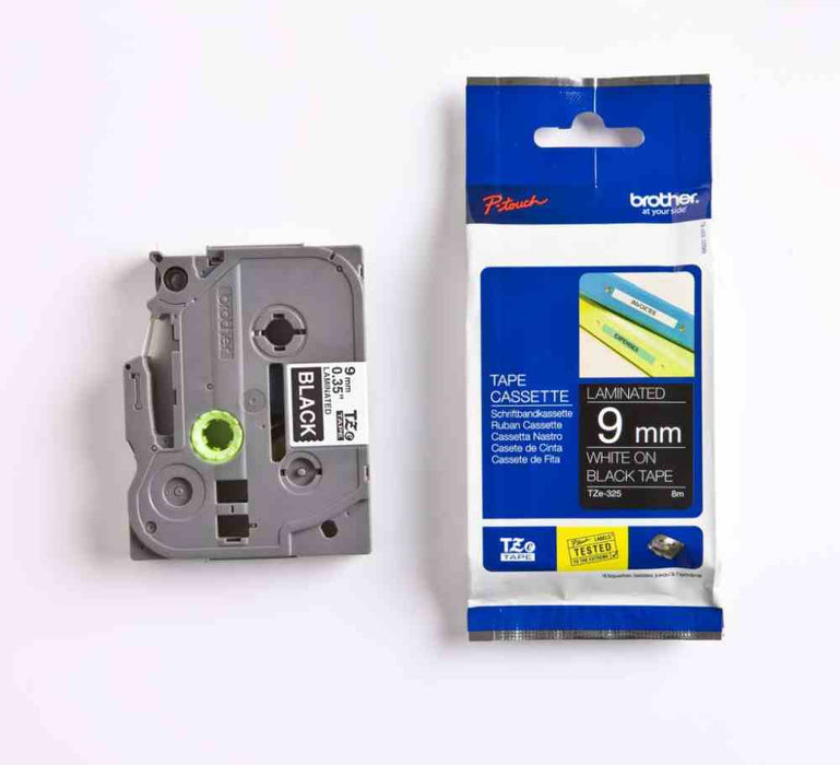 Laminated Tape White on Black 8m x 9mm