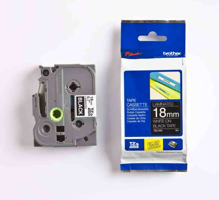 Laminated Tape White on Black 8m x 18mm