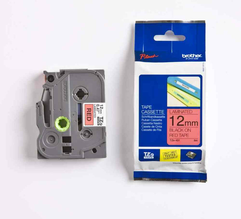 Laminated Tape Black on Red 8m x 12mm