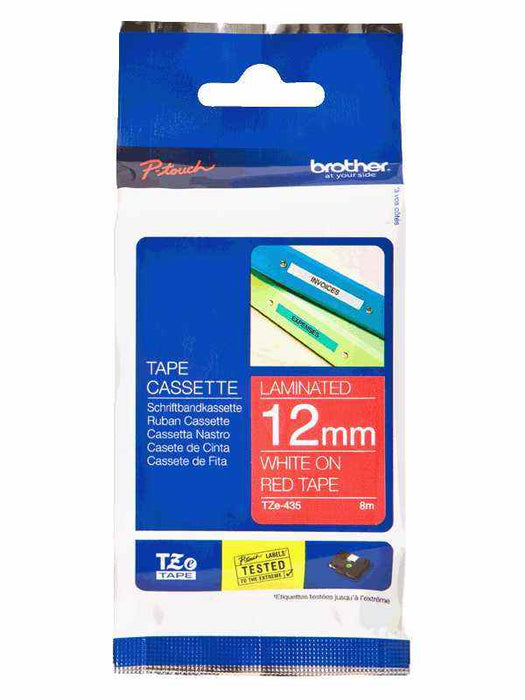 Laminated Tape White on Red 8m x 12mm