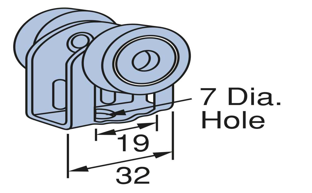 Channel Trolley Two Wheel 7mm Hole