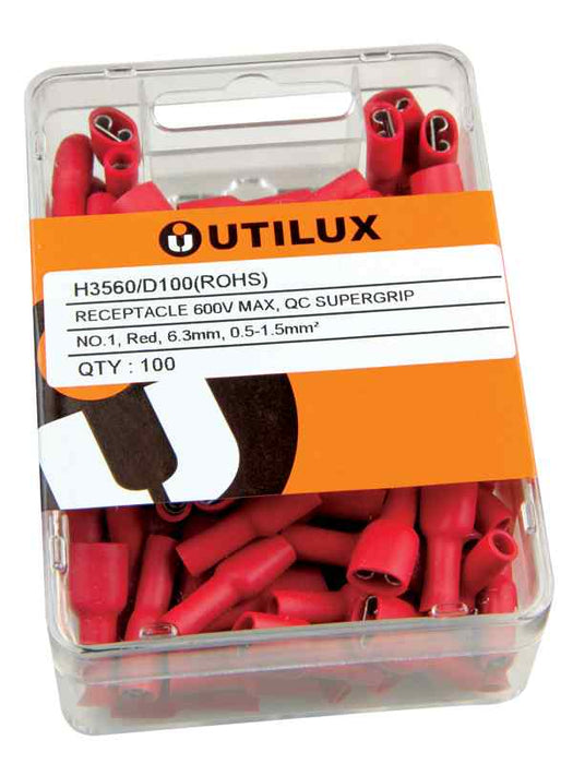 Supergrip Full Insulated QC Terminal 6.3mm Red (Pkt100)