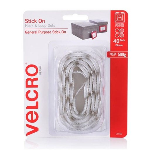 Velcro Hook and Loop Dots 22mm Stick On (Pack40)