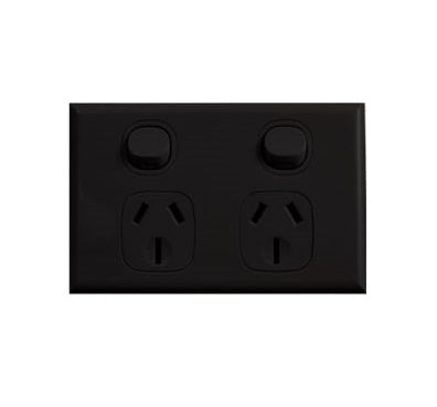 Home Logix Switch Socket Double Horizontal Black