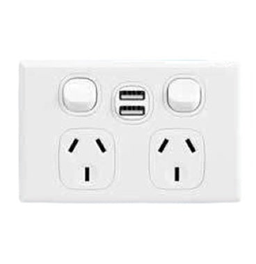 Home Logix Switch Socket Double Horizontal + 2USB White