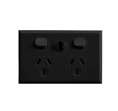 Home Logix Switch Socket Double Horizontal + USB Black