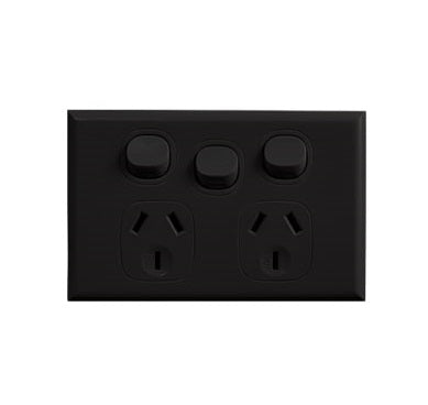 Home Logix Switch Socket Double Horizontal Extra Switch Bk