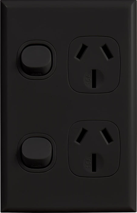Home Logix Switch Socket Double 15A Vertical Black