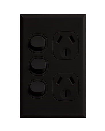 Home Logix Switch Socket Double Vertical Extra Switch Black