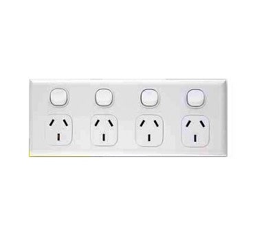 Home Logix Switch Socket Quad Horizontal White