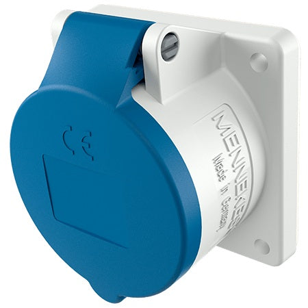 Ceeform Socket Outlet 32A Blue 3Pin Panel Mnt Straight IP44