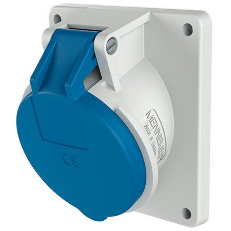Ceeform Socket Outlet 32A Blue 3Pin Panel Mnt Angled IP44