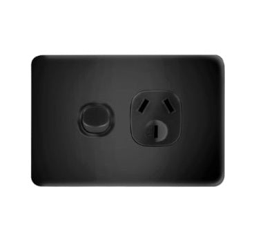 Metro Switch Socket Single Horizontial 10A Black