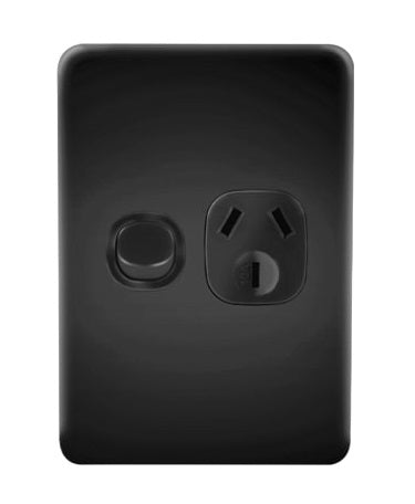 Metro Switch Socket Single Vertical 10A Black