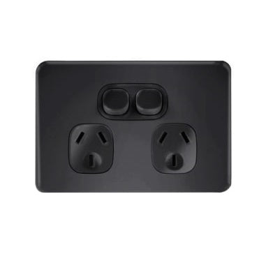 Metro Switch Socket Double Horizontial 10A Black