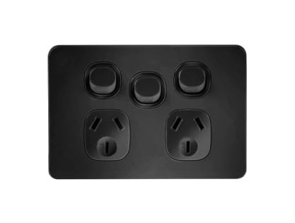 Metro Switch Socket Double Horizontial + Extra Sw 10A Black