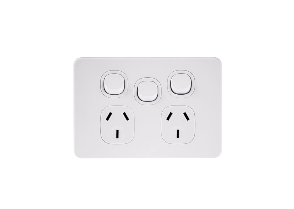 Metro Switch Socket Double Horizontial + Extra Sw 10A White