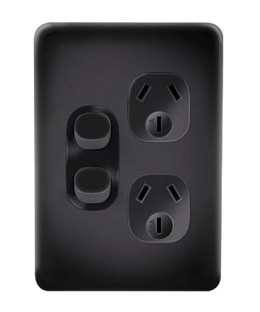 Metro Switch Socket Double Vertical 10A Black
