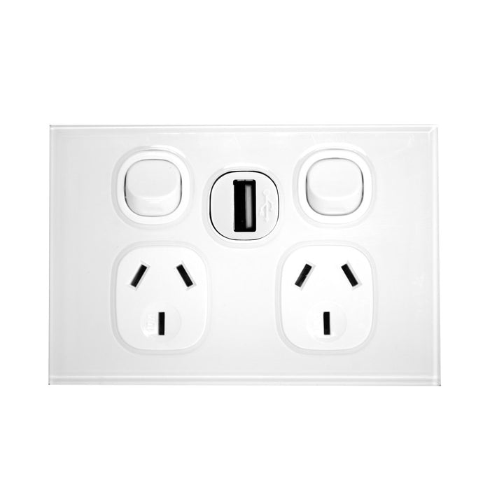 Urban Switched Socket Double Horizontal USB White