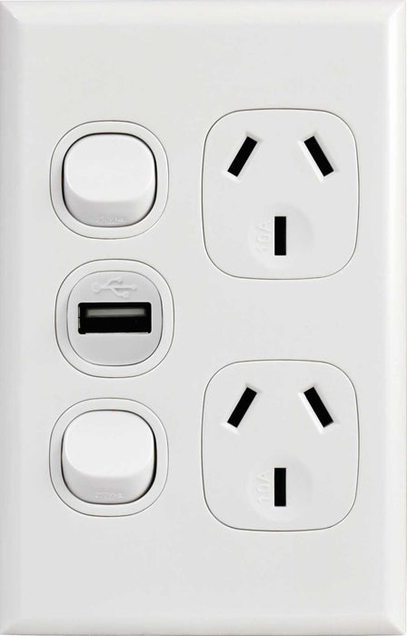 Home Logix Switched Socket Double Vertical + USB White