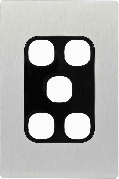 Fusion Plate Only 5Gang Black Silver Metal