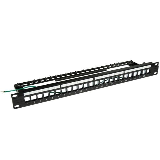 Patch Panel 19in 1Ru 24P STP Shutter Unload Rear Manage Blk