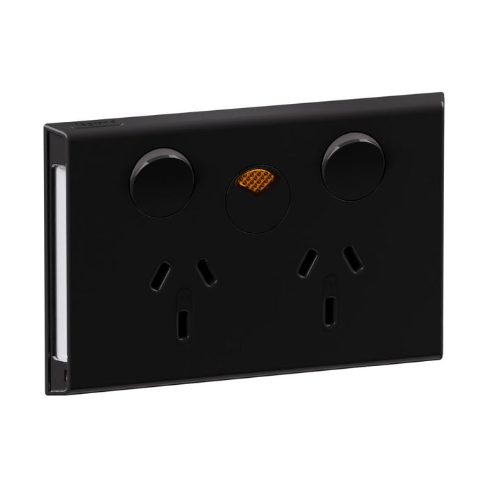 Inspyra Sw Socket Dbl Hor 10A ID Label/Pwr Av Ind Gloss Blk