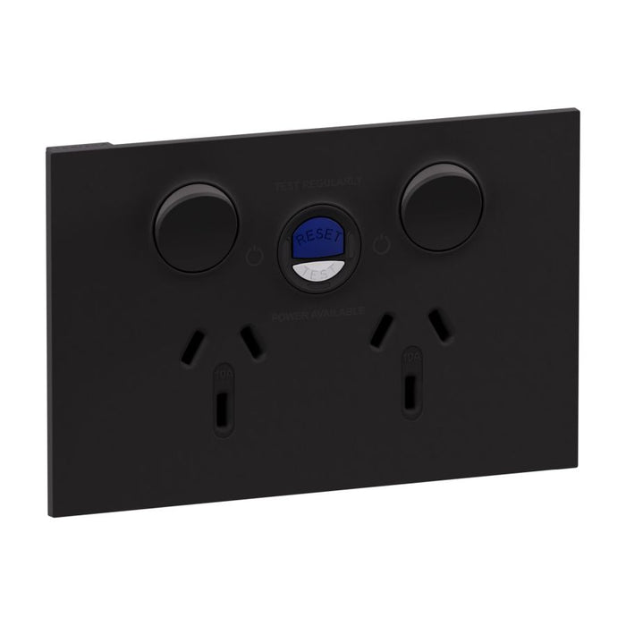 Inspyra Sw Socket Dbl 10A Hor 30mA RCD Prot Matte Black