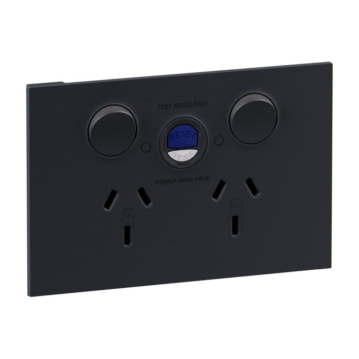 Inspyra Sw Socket Dbl 10A Hor 30mA RCD Prot Matte Grey