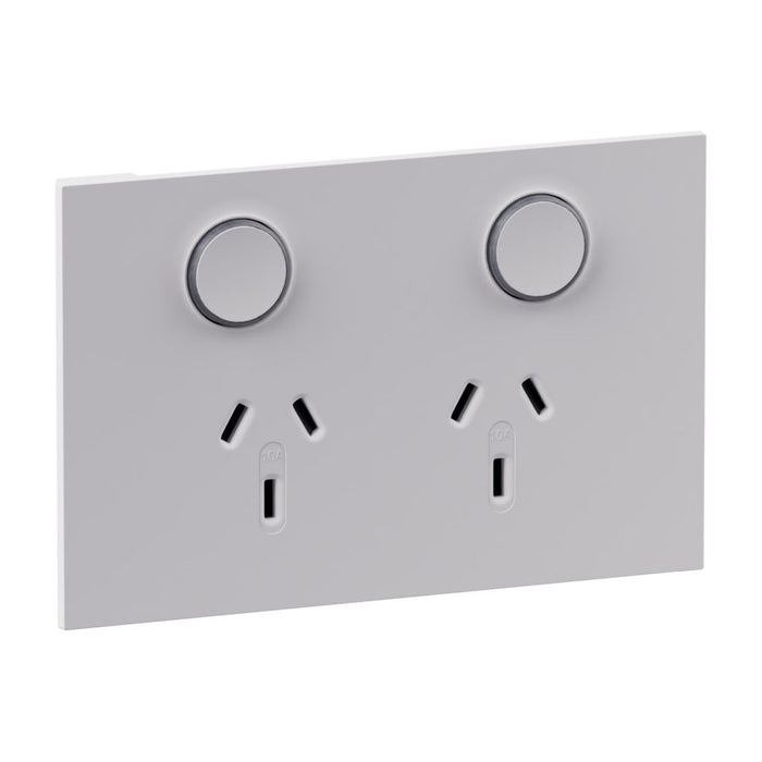 Inspyra Push Button Power Socket Dbl 10A Hor Matte White